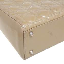 Pre Owned Dior Beige Cannage Patent Leather Large Lady Dior Tote