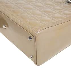 Pre Owned Dior Beige Cannage Patent Leather Large Lady Dior Tote
