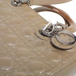 Pre Owned Dior Beige Cannage Patent Leather Large Lady Dior Tote