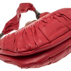 Dior Red Pleated Leather Plisse Hobo