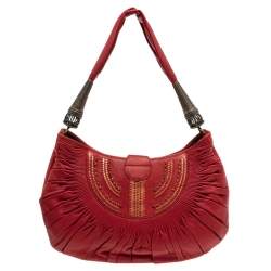 مملوكة مسبقًا Dior Red Pleated Leather Plisse Hobo