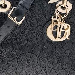 Pre Owned حقيبة يد توتس ديور ليدي ديور جلد مجعد مموج أسود