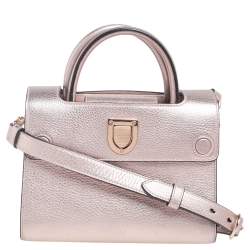 Pre Owned Dior Metallic Light Pink Pebbled Leather Mini Diorever Tote