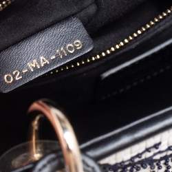 Pre Owned حقيبة يد توتس ديور ليدي ديور جلد مجدول أبيض/أسود مزخرف خرز متوسطة 