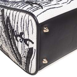 Pre Owned حقيبة يد توتس ديور ليدي ديور جلد مجدول أبيض/أسود مزخرف خرز متوسطة 