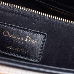 Pre Owned حقيبة يد توتس ديور ليدي ديور جلد مجدول أبيض/أسود مزخرف خرز متوسطة 