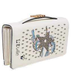 Pre Owned Dior White Leather Embroidered Star Tarot Clutch