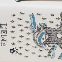 Pre Owned Dior White Leather Embroidered Star Tarot Clutch