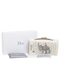 Pre Owned Dior White Leather Embroidered Star Tarot Clutch
