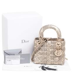 Pre Owned Dior Beige/Gold Python Mini Lady Dior Chain Tote