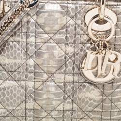 Pre Owned Dior Beige/Gold Python Mini Lady Dior Chain Tote