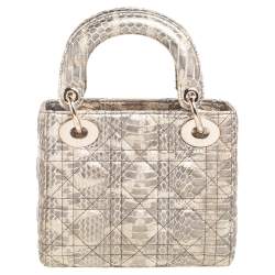 Pre Owned Dior Beige/Gold Python Mini Lady Dior Chain Tote