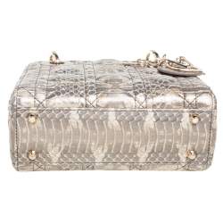 Pre Owned Dior Beige/Gold Python Mini Lady Dior Chain Tote