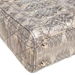 Pre Owned Dior Beige/Gold Python Mini Lady Dior Chain Tote