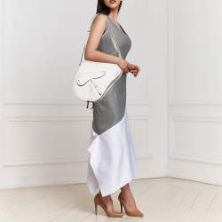 Pre Owned Dior White Leather Front Pocket Saddle Bag