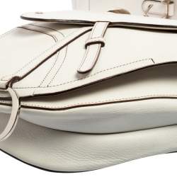 Pre Owned Dior White Leather Front Pocket Saddle Bag