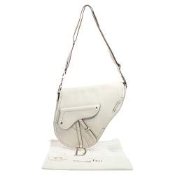 Pre Owned Dior White Leather Front Pocket Saddle Bag