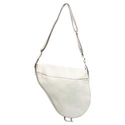 Pre Owned Dior White Leather Front Pocket Saddle Bag