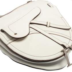 Pre Owned Dior White Leather Front Pocket Saddle Bag