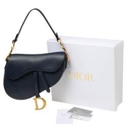 Pre Owned Dior Navy Blue Grained Leather Saddle Bag