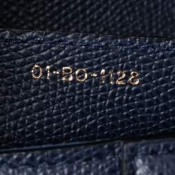 Pre Owned Dior Navy Blue Grained Leather Saddle Bag