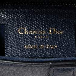 Pre Owned Dior Navy Blue Grained Leather Saddle Bag
