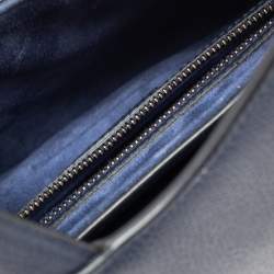 Pre Owned Dior Navy Blue Grained Leather Saddle Bag