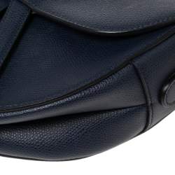 Pre Owned Dior Navy Blue Grained Leather Saddle Bag