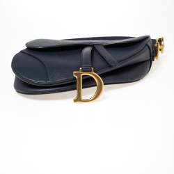 Pre Owned Dior Navy Blue Grained Leather Saddle Bag