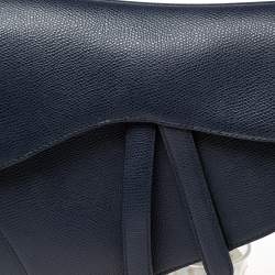 Pre Owned Dior Navy Blue Grained Leather Saddle Bag