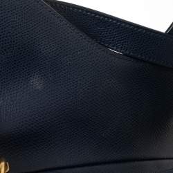 Pre Owned Dior Navy Blue Grained Leather Saddle Bag