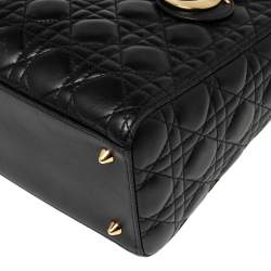 Pre Owned Dior Black Cannage Leather Medium Lady Dior Tote