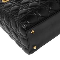 Pre Owned Dior Black Cannage Leather Medium Lady Dior Tote