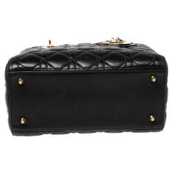 Pre Owned Dior Black Cannage Leather Medium Lady Dior Tote