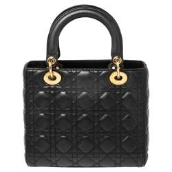 Pre Owned Dior Black Cannage Leather Medium Lady Dior Tote