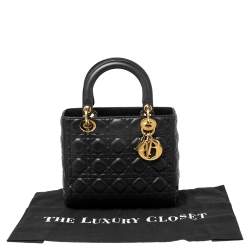 Pre Owned Dior Black Cannage Leather Medium Lady Dior Tote