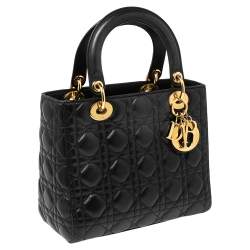 Pre Owned Dior Black Cannage Leather Medium Lady Dior Tote