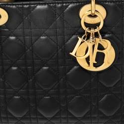 Pre Owned Dior Black Cannage Leather Medium Lady Dior Tote