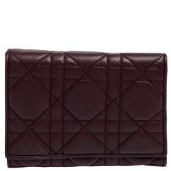Pre Owned Dior Burgundy Cannage Leather Lady Dior Wallet