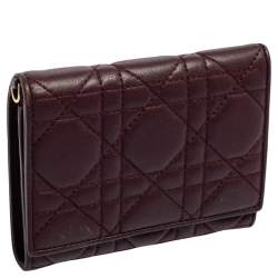 Pre Owned Dior Burgundy Cannage Leather Lady Dior Wallet