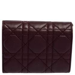 Pre Owned Dior Burgundy Cannage Leather Lady Dior Wallet