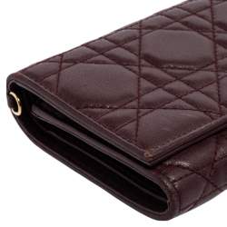 Pre Owned Dior Burgundy Cannage Leather Lady Dior Wallet