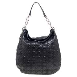 Pre Owned Dior Black Quilted Cannage Soft Leather Large Hobo