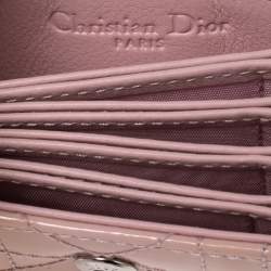 Pre Owned Dior Powder Pink Cannage Patent Leather Lady Dior 5 Gusset Card Holder