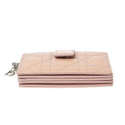 Pre Owned Dior Powder Pink Cannage Patent Leather Lady Dior 5 Gusset Card Holder