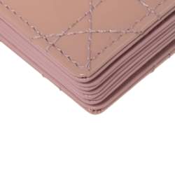 Pre Owned Dior Powder Pink Cannage Patent Leather Lady Dior 5 Gusset Card Holder