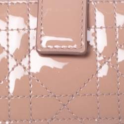 Pre Owned Dior Powder Pink Cannage Patent Leather Lady Dior 5 Gusset Card Holder