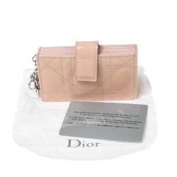 Pre Owned Dior Powder Pink Cannage Patent Leather Lady Dior 5 Gusset Card Holder