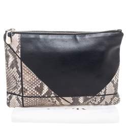 Pre Owned Dior Black/Grey Python and Leather Zip Pouch