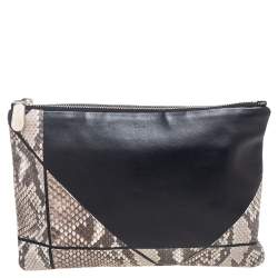 Pre Owned Dior Black/Grey Python and Leather Zip Pouch